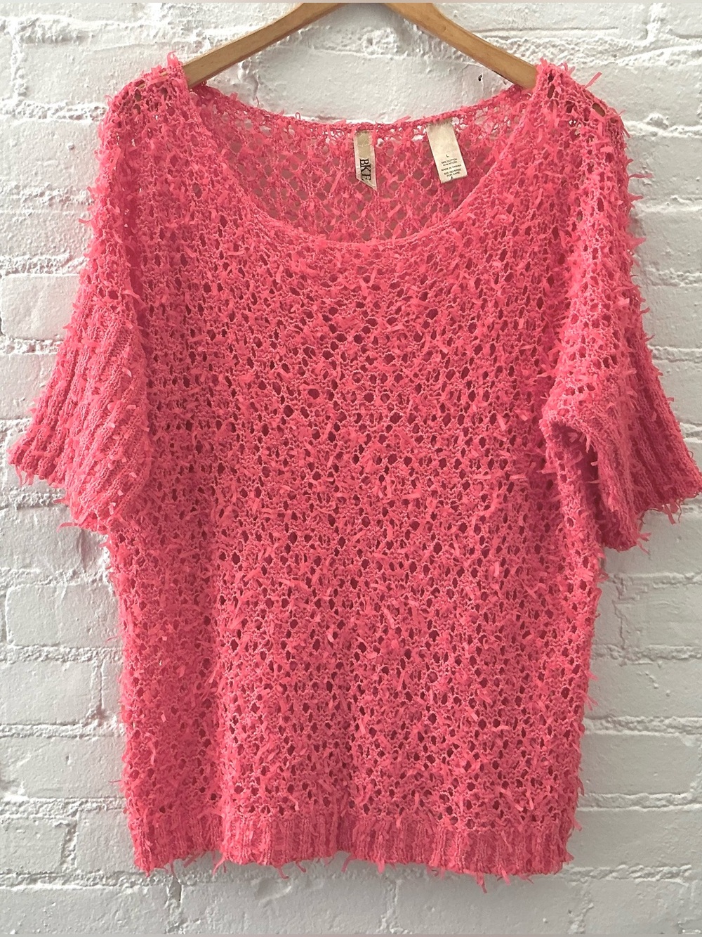 BKE Knit Sweater Short Sleeve Coral Pink Beachy Summer Festival L